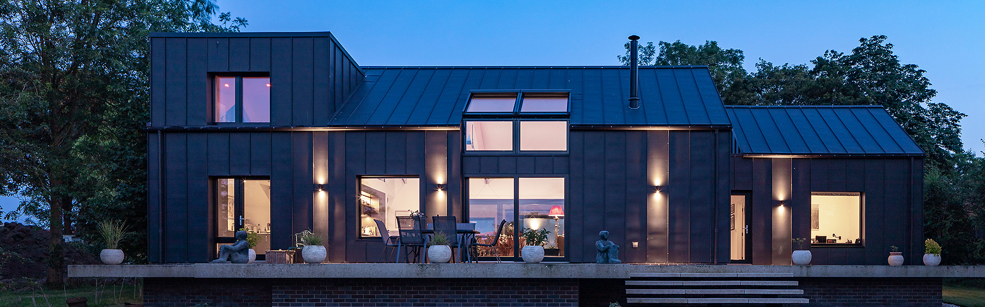 Passivhaus at dusk