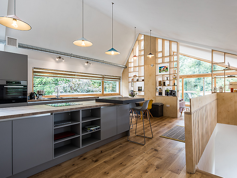 Interior living room with MVHR ducting
