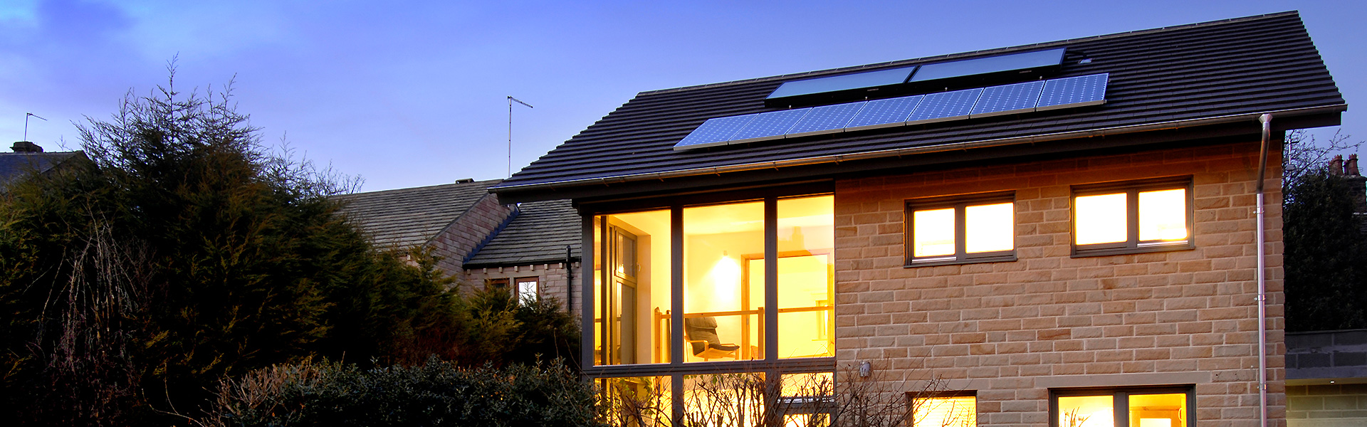Passivhaus at dusk