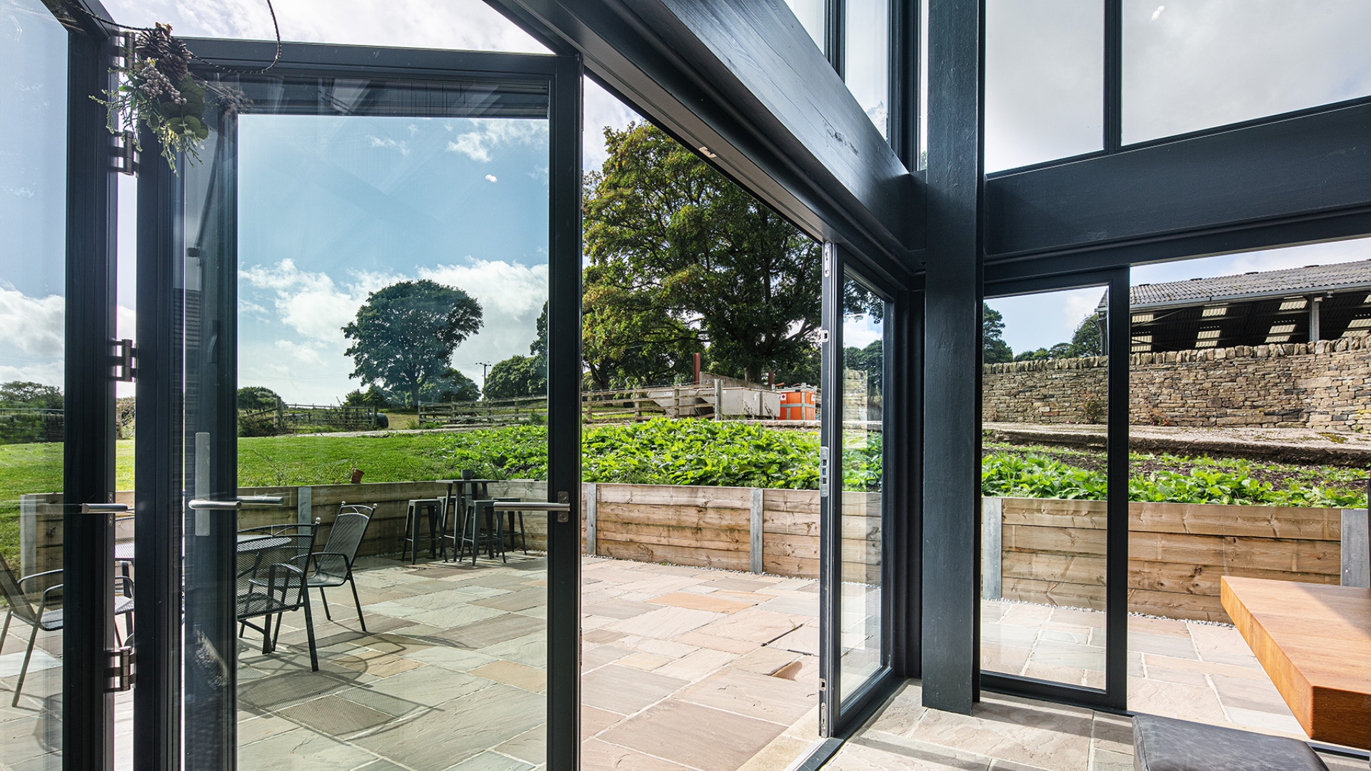 Lacuna bifold doors West Yorkshire barn conversion internal